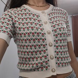 Cotton Emporium Floral Knit Cardigan